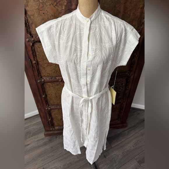 Trovata Bird of Paradise White Leaf Pattern Midi Dress S